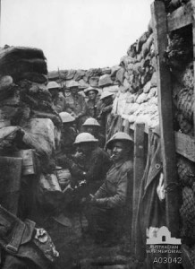 Men in the trenches awaiting the attack at Fromelles 19 July 1916