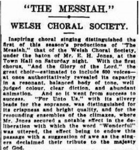 Review of Sat 8 Dec 1928 Welsh Choral Society Messiah at Sydney Town Hall